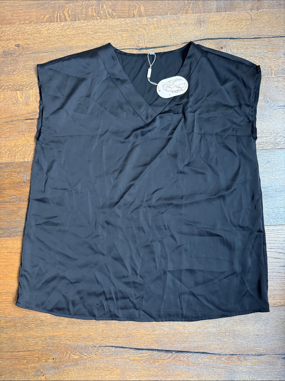 Amazon Black Satin V-Neck Cap Sleeve Women's Blouse